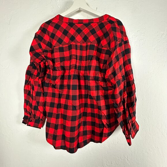 J.Crew Womens Buffalo Check Flannel Open V-Neck Shirt Small Red Black AF111 New - Picture 2 of 7